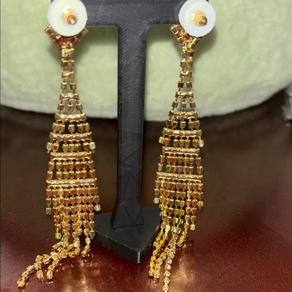 Gold and Shimmery Dangle Earrings - Picture 5 of 10